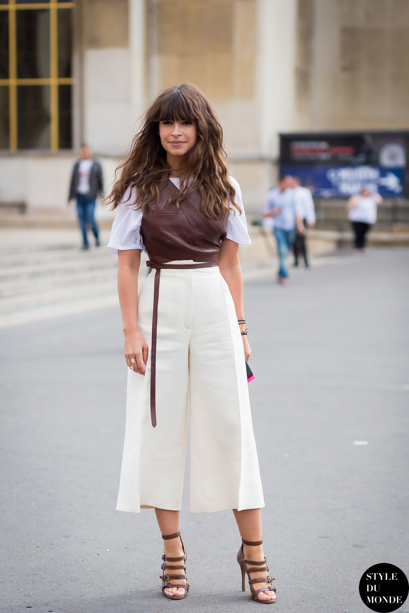 Miroslava Duma Mira Duma culottes leather crop top Street Style Street Fashion Streetsnaps by STYLEDUMONDE Street Style Fashion Photography