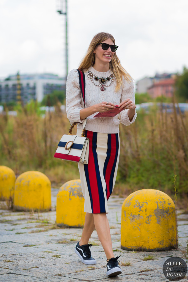 Gucci pencil red white and blue skirt 